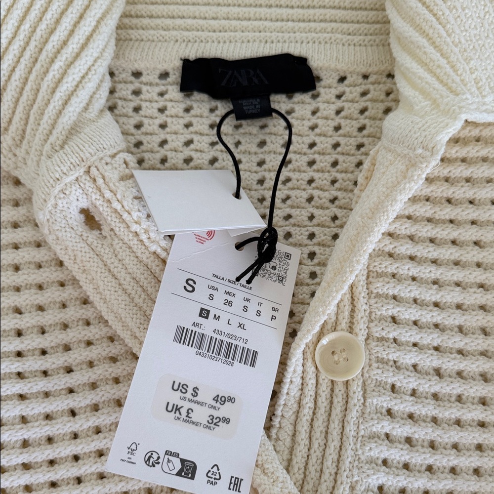 Zara Ivory Knit Fringe Cardigan - Picture 2 of 3